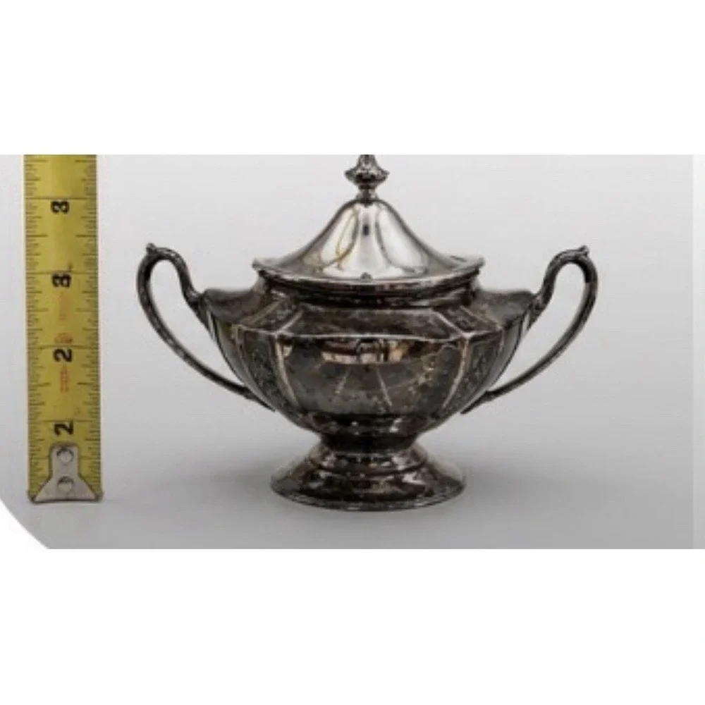 Vintage 1847 Rogers Bros Silver Played Footed Sugar Bowl W/Lid [V]